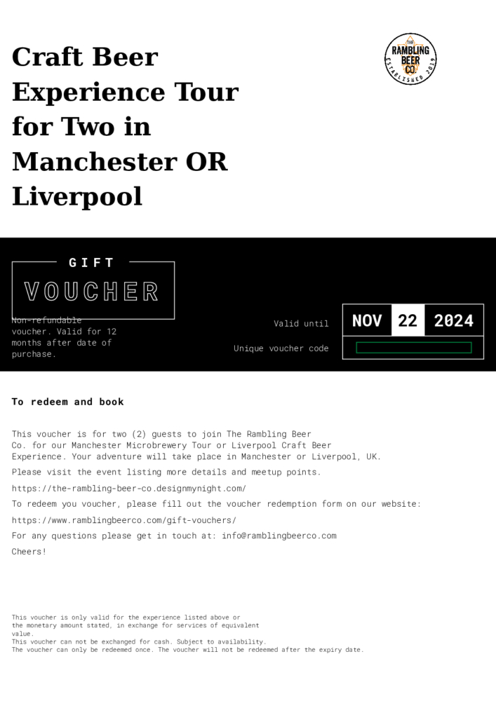 Beer Gift Voucher Sample